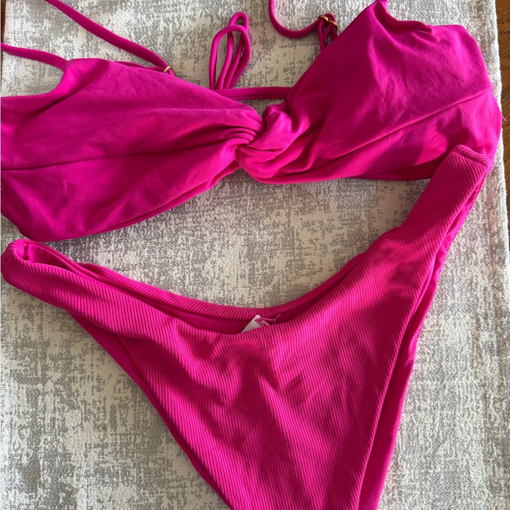 L*Space Hot Pink Bikini Set – Top (M) & Bottom (L)